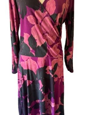 CAbi Long-Sleeve Floral Wrap Dress in Magenta, Pink and Black